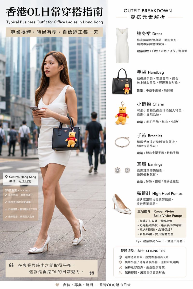 香港办公室女性穿搭信息图