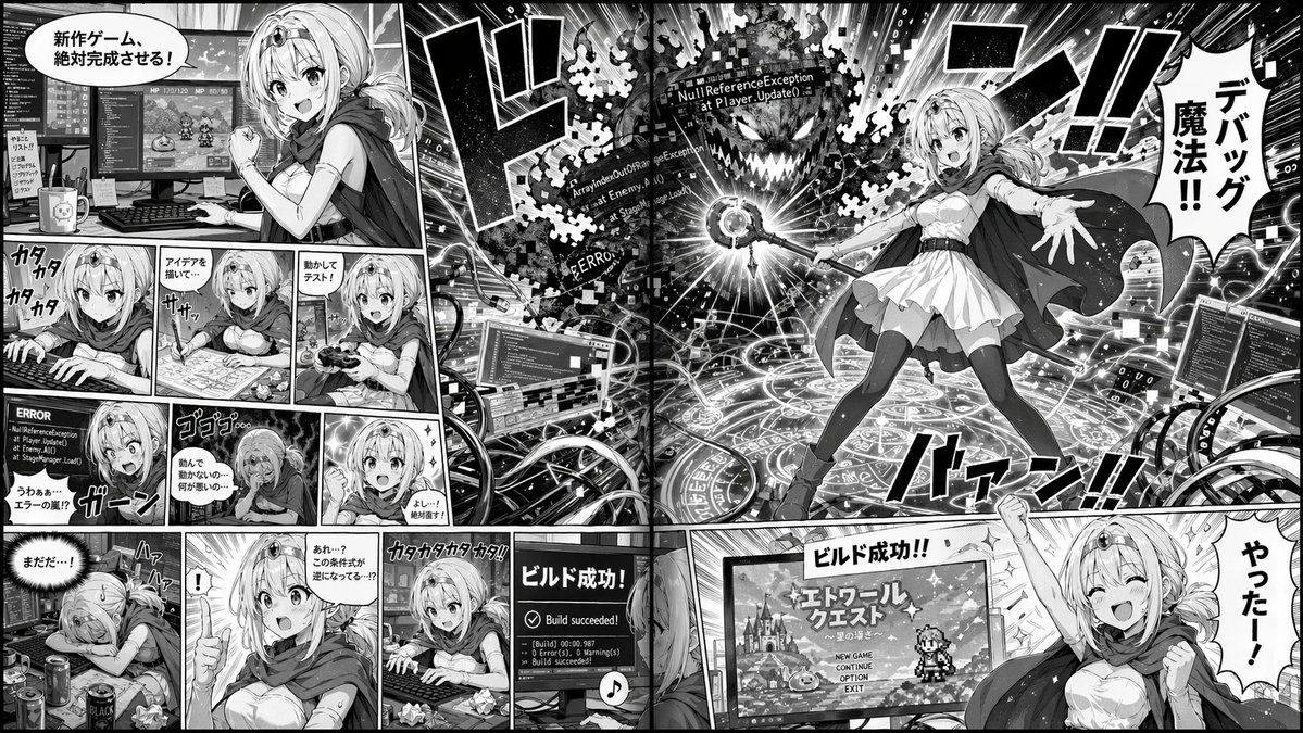 幻想游戏开发者双页漫画