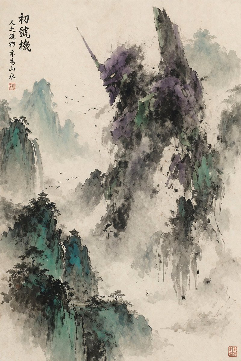 水墨机甲山水