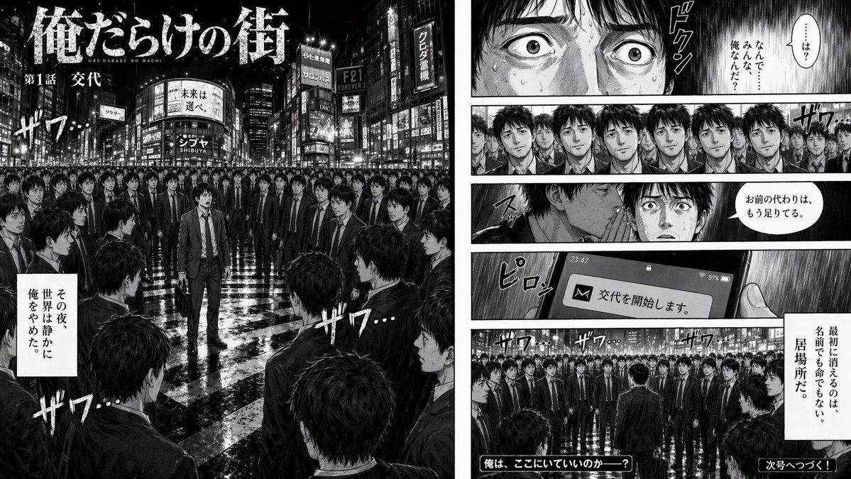 双页心理惊悚漫画场景